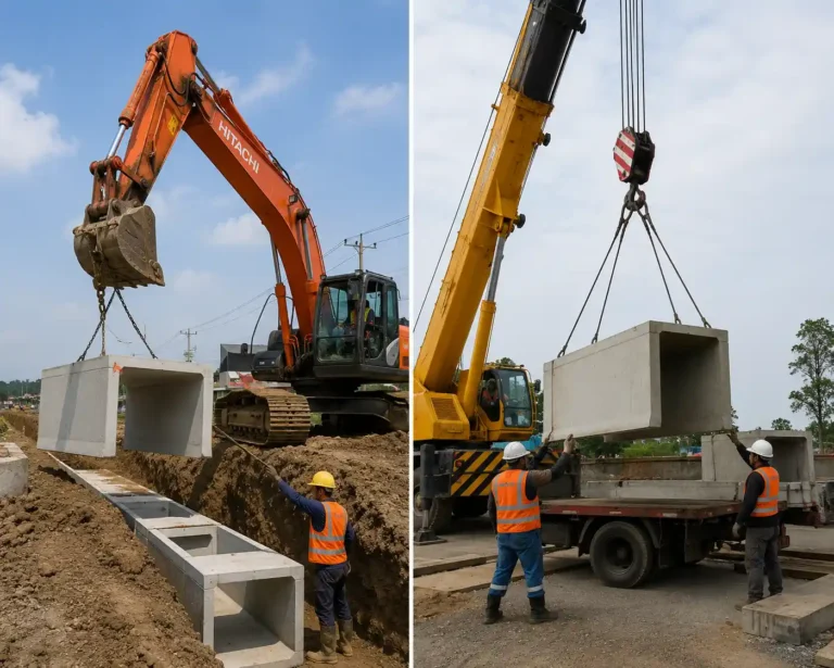 Pengangkatan beton pracetak di lokasi konstruksi