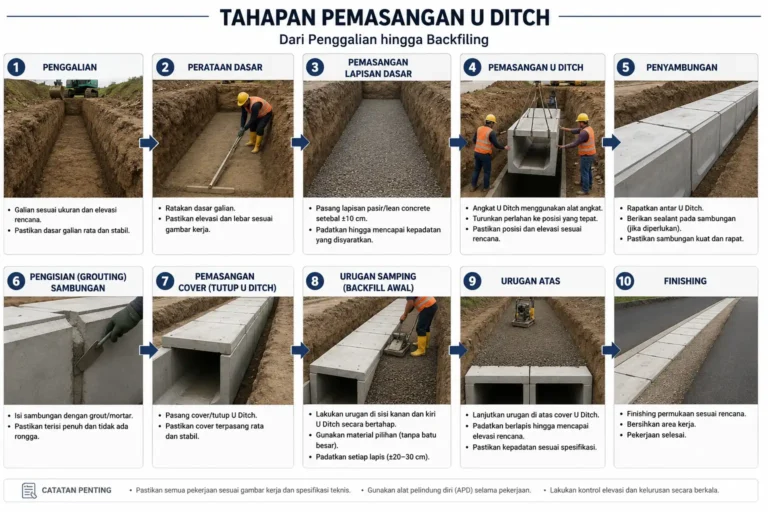 Tahapan pemasangan U Ditch step-by-step